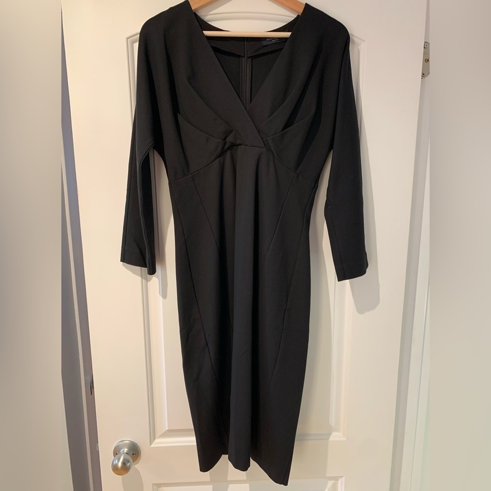 Piazza Sempione Dress Black Size 44 IT Italy Long Sleeves Midi Sexy Pencil READ